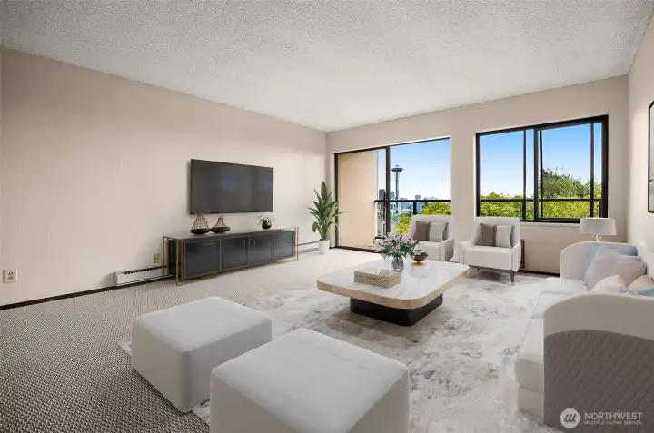 The view becomes part of the living space, elevating everyday moments. Virtually Staged Photo.