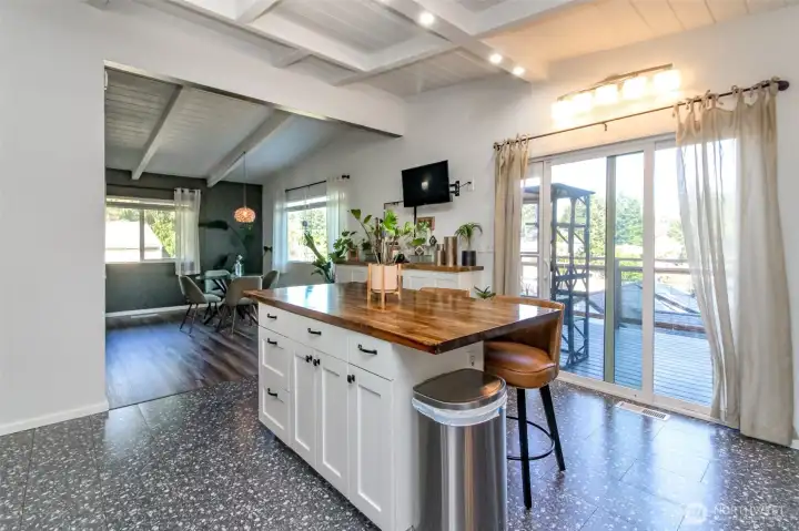 Access the upper deck from the sliding glass doors.