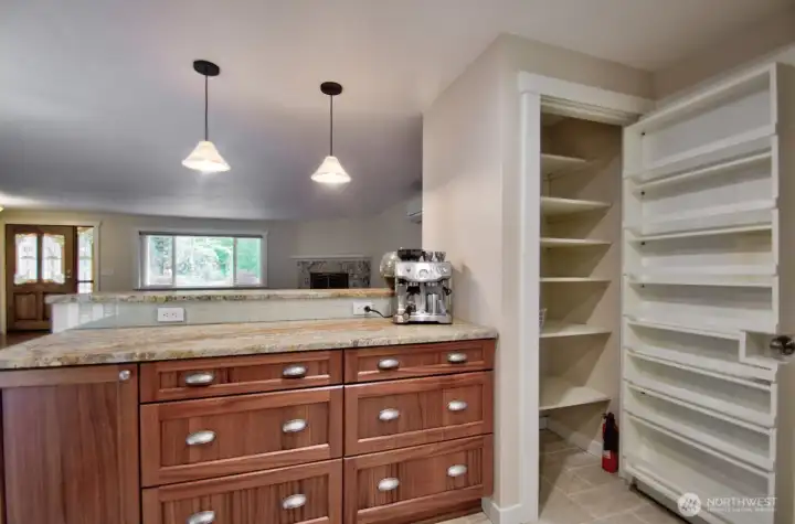 Lots of storage in the kitchen finished with pantry and granite counters.