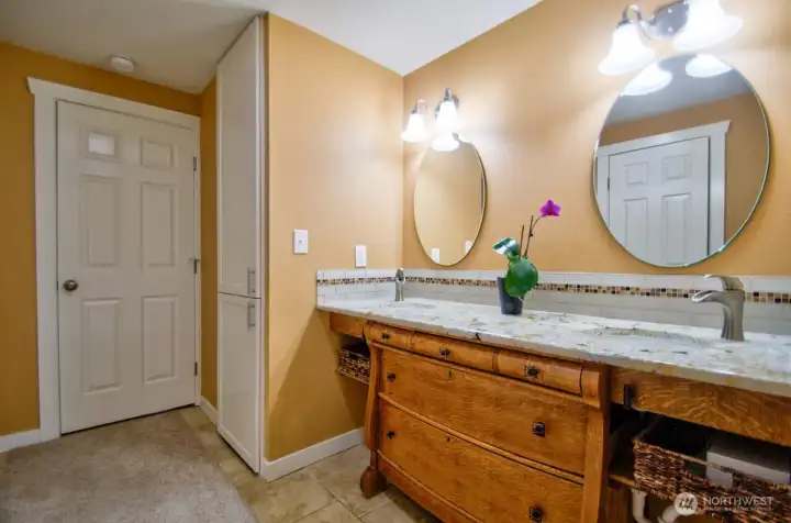 Primary double sink with granite counter.