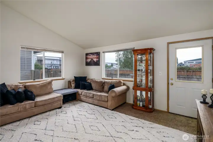 Vaulted ceilings in the family room.
