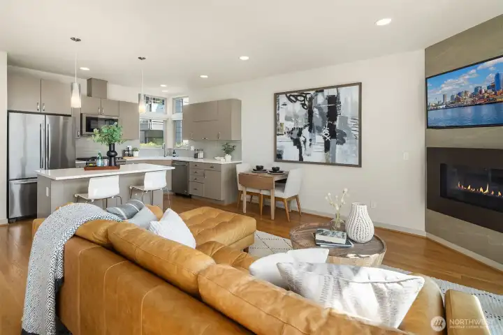 Open flow from living to dining—whether it’s popcorn on the couch or dinner around the table, this space is built for both.