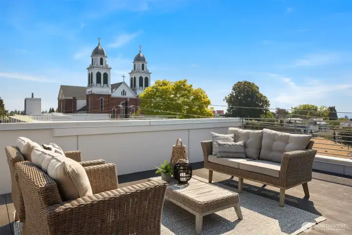 Iconic neighborhood views set the backdrop for golden-hour gatherings or quiet mornings with coffee in hand.