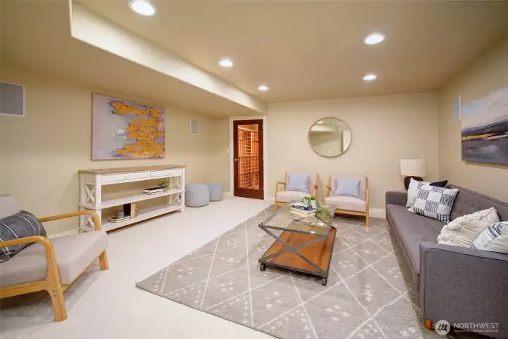 Unwind in your downstairs media/family/game room. Adjacent wine room/storage.