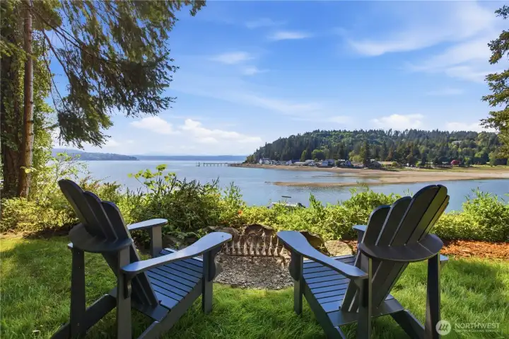 Backyard respite from lawn area overlooking Sound