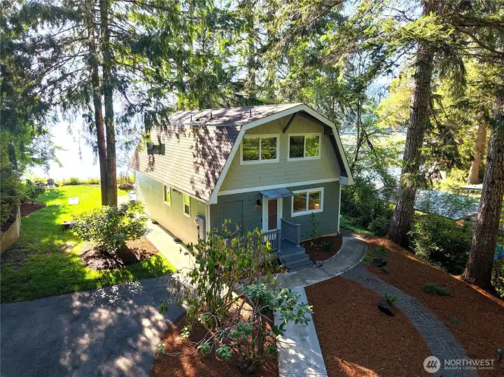 Aerial view of the front side of house