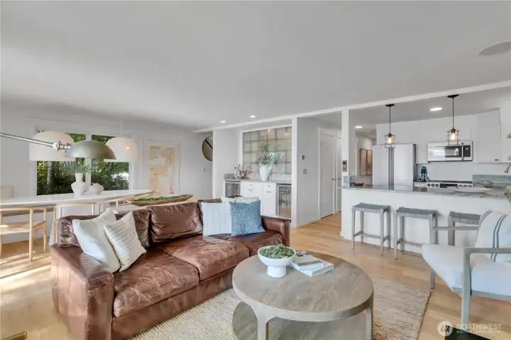 Great room features a serving bar for all of your entertaining activities