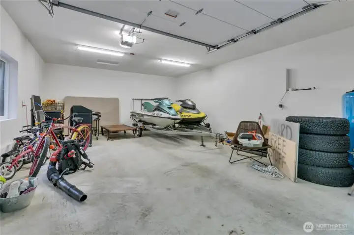 Interior of detached garage with EV charger