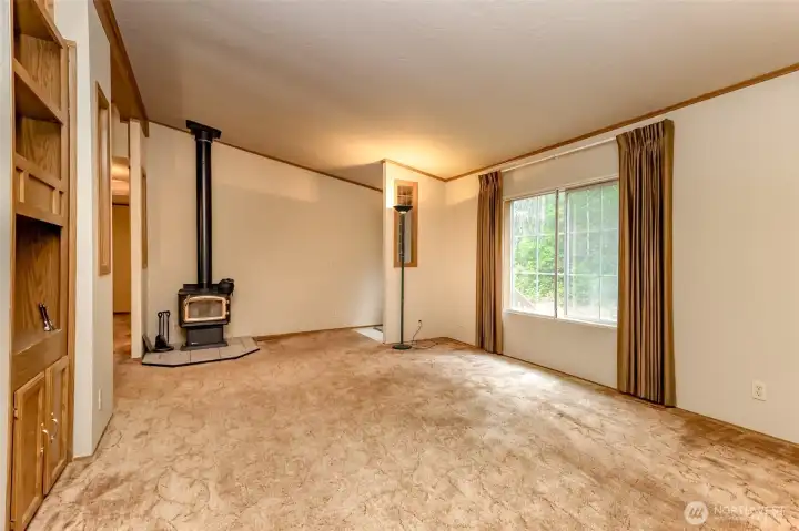 Living room with wood burning stove
