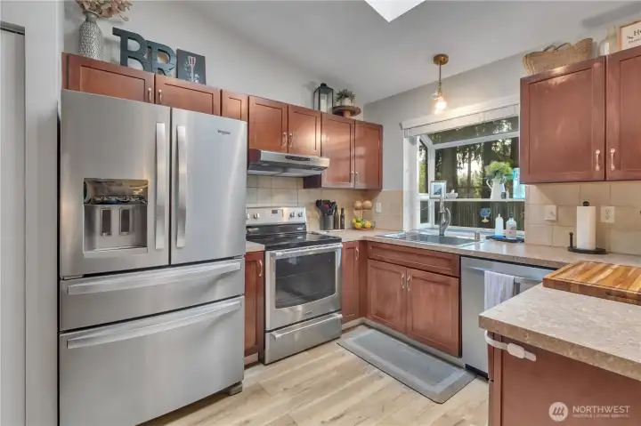 Kitchen is light and airy.