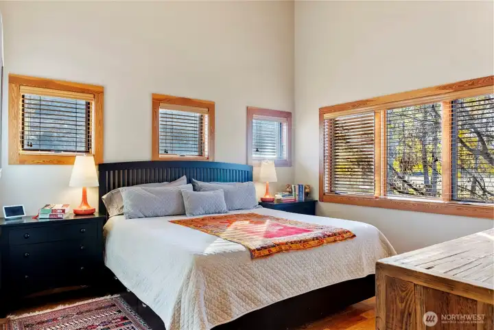Window placement balances garden views with privacy.