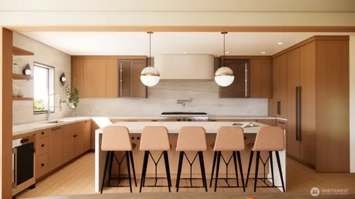 Custom chef kitchen with high end appliances. (3D rendering)