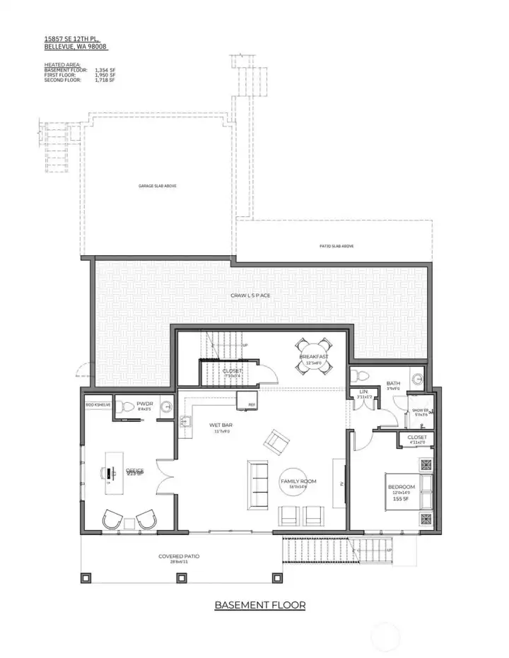 Fully finished daylight basement floor plan.