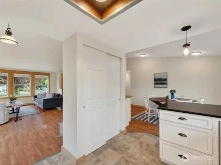 Looking from the kitchen toward the living room and huge dining area. Looking from the kitchen toward the living room and huge dining area.