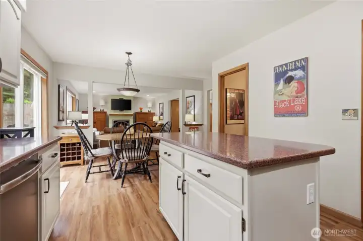 View from the kitchen to the great room.