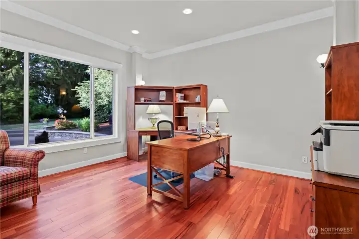 Flex room off the kitchen originally designed and wired as a theatre room or can be a second main floor office.