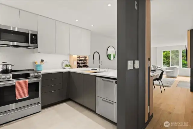 The kitchen has been totally remodeled. Leave notes for each other on the blackboard paint.