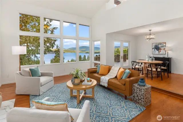 Dining room with doors to the deck, could easily handle the largest holiday table.