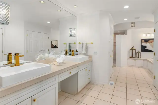 Luxurious Primary bath is so spacious.