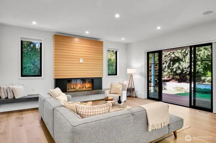 Get cozy by the gas fireplace in the family room