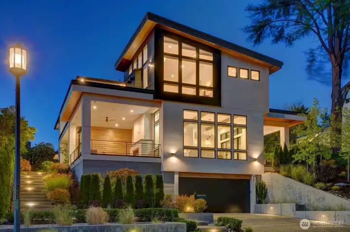 Twilight photo of this beautiful residence