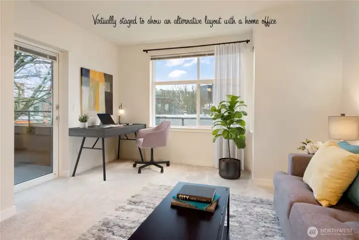 Virtually staged to show an alternative layout with a home office