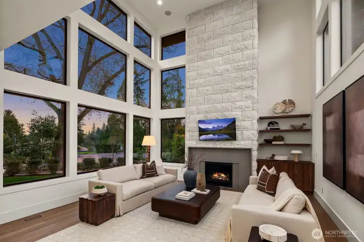 Two-story great room that overlooks the private backyard