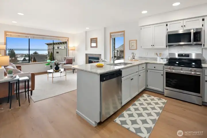 Family room is just off the kitchen