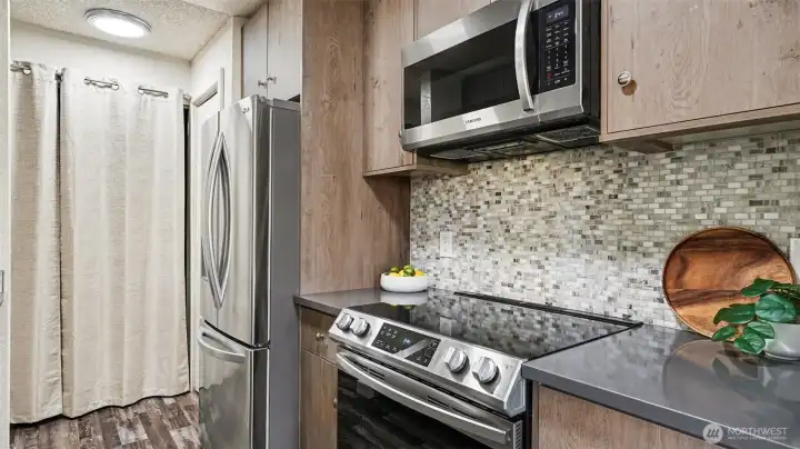 On-trend mosaic backsplash.