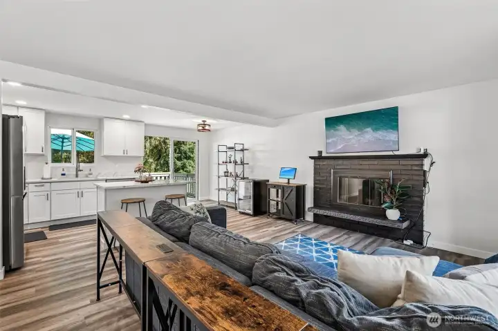 Great open floor plan, wood burning fireplace to keep you warm in the winter