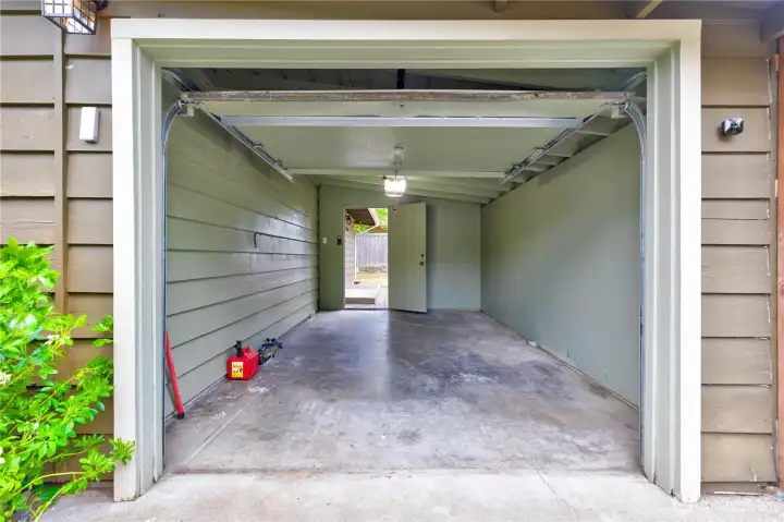 Spacious one-car garage.