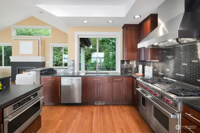 Built-in microwave rounds out the amazing stainless steel appliances in this gracious kitchen.