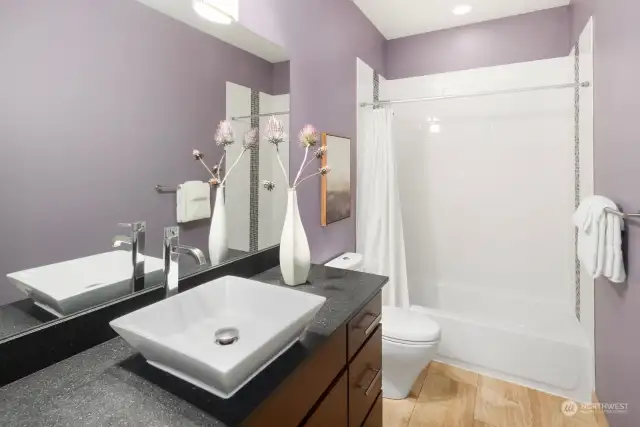One of four full bathrooms in the house, this entry level bathroom accompanies the large guest bedroom on this floor.