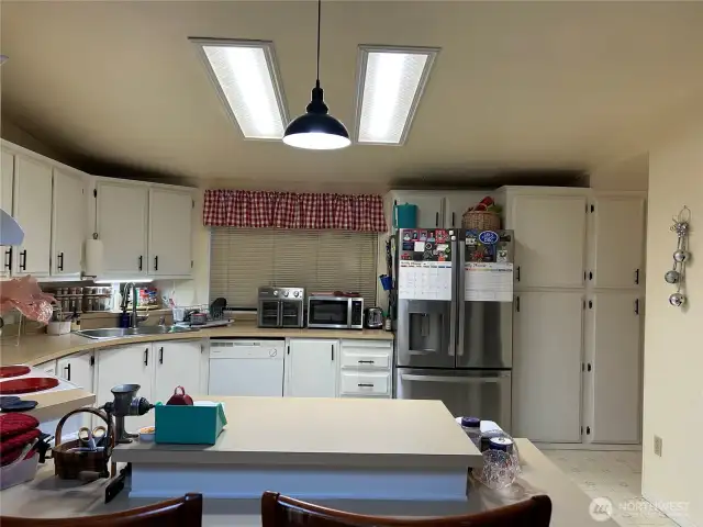 Looking into the kitchen from the family room