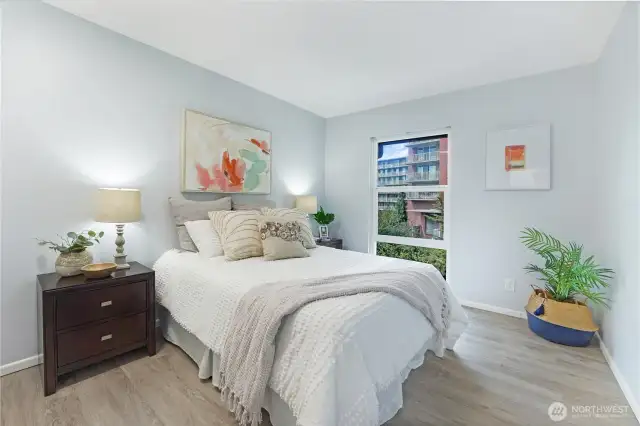 This is bedroom #2, here shown with a full sized bed.  Lots of light and large closet not pictured