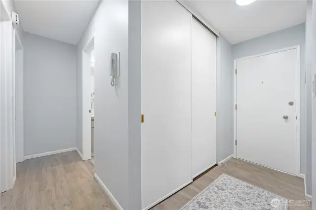 This is the large entry closet and hallway to the bedrooms and guest bathroom