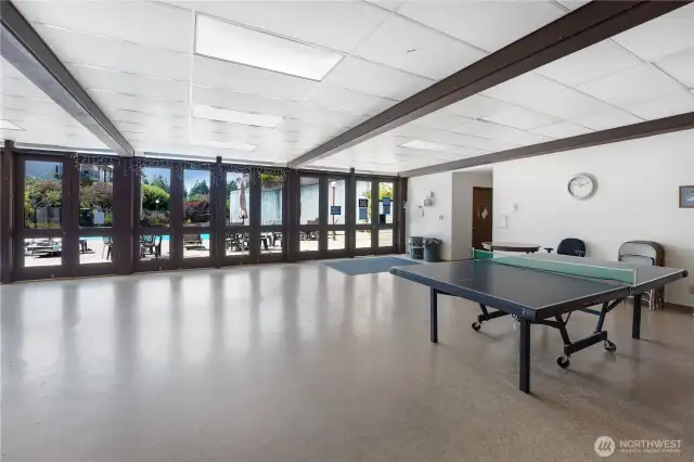 The pool as seen from inside the cabana - space to celebrate birthdays or catch some ping pong