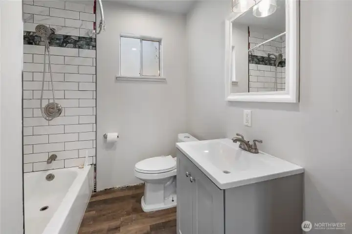 Partially remodeled bathroom.
