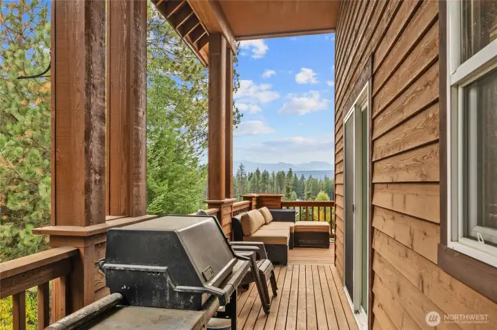 The deck wraps around the south and west facing sides of the home.