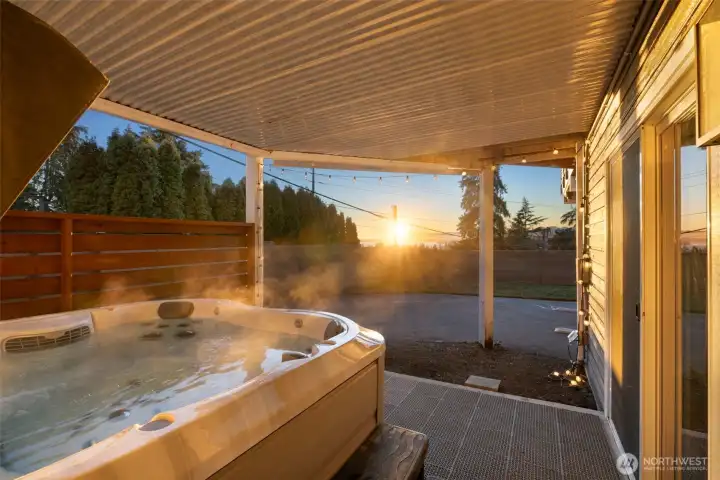 Covered hot tub area off the Primary