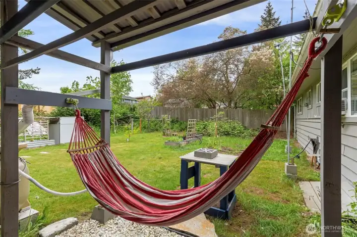 relaxing covered hammock area