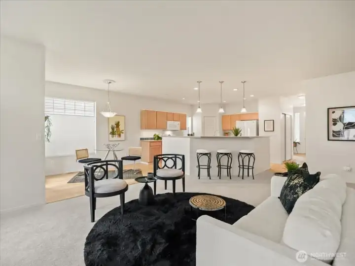 The open design brings the kitchen and dining area together making everyday living and entertaining effortless.