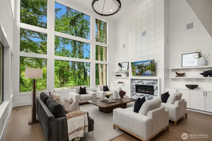 2 story great room that overlooks the private backyard