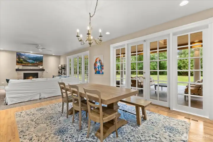 French doors open effortlessly to indoor-outdoor living spaces