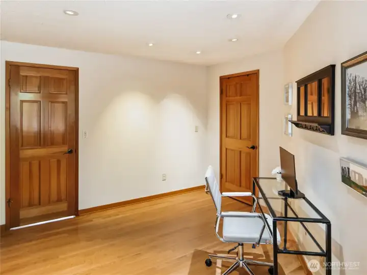 Versatile main-floor bedroom doubles as a home office
