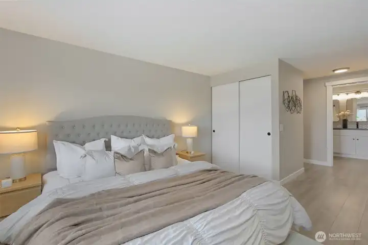 You have a true en-suite experience with generous closets and an attached bathroom