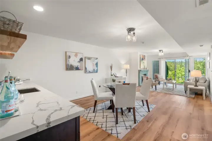 Lower level offers a full size recreation area with full wet bar and fireplace.