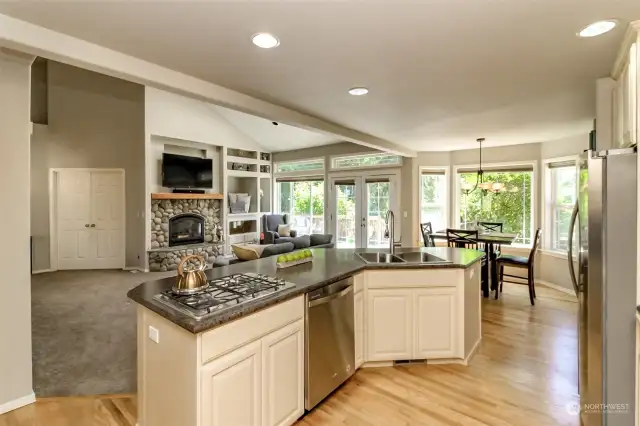 Kitchen island with propane gas stovetop.