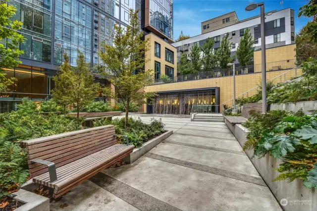 open courtyard with waterfall