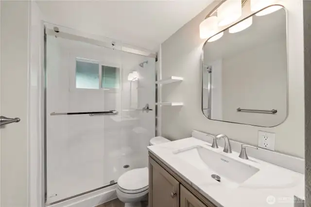 Fully updated downstairs 3/4 bathroom with walk in shower. Full update was done in 2024.